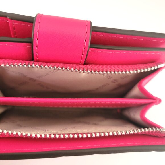 Michael Kors Jet Set Travel Medium Bifold Zip Coin Wallet Dragonfruit Embossed - Picture 7 of 8